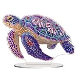 AIRDEA Meeresschildkröte Diamond Painting Tischdeko Erwachsene, DIY 5D Spezielle Form Stehend Rosa Blumig Diamant Painting Bilder, Schreibtisch Deko Bastelset Erwachsene 5x8 inch