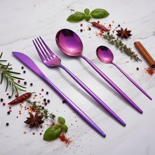 Image of 4 Pcs Pink Slim Handle Stainless Steel Cutlery Set for Dining Table with Spoon and Fork Set & Butterknife - The Perfect Tableware /Flatware