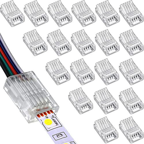 RUNCCI-YUN 20 Pièces Connecteur Bande LED RGBW de 10mm 5 Broches Connecteur, LED Rapide Connector 5 broches 10 mm Connecteurs Gapless pour connexion de bande...