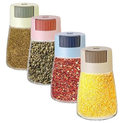 Les-Theresa Juego de 4 botellas de condimentos, tarros de especias cuantitativos, recipientes de almacenamiento de especias de 180 ml, dispensador de azucarera para cocina, cocina, sal, pimienta negra