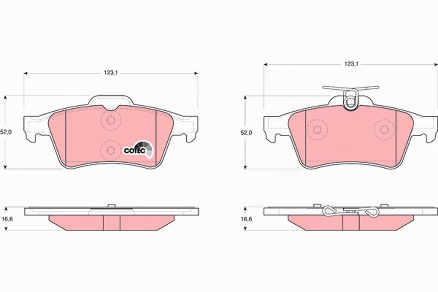 TRW GDB1621 Plaquettes de Frein Kit de 4 pour Peugeot 3008 MONOSpace (0U_) 2009-2017 Essieu Arrière et Autres Véhicules