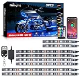 Nilight 8PCS Motorcycle RGB Led Light Kit Waterproof Multi Color Atmosphere Neon Accent APP and Remote Control Underbody Strips for Harley Davidson Honda Kawasaki Suzuki