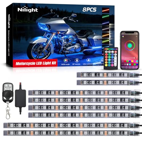 Image of Nilight 8PCS Motorcycle RGB Led Light Kit Waterproof Multi Color Atmosphere Neon Accent APP and Remote Control Underbody Strips for Harley Davidson Honda Kawasaki Suzuki