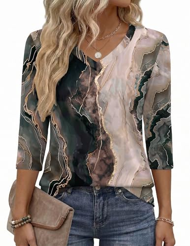 Image of Zeagoo Womens Blouse Casual 3 /4 Length Sleeve V Neck Basic T-Shirts Spring Summer Cute Tunic Tops Business Work Tees