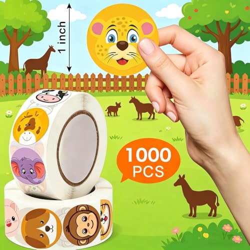 1000Pcs Animal Reward Stickers Roll, Waterproof Cute Cartoon Zoo Animal Decals for Classroom Incentives, Party Favors, Water Bottle Decor & DIY Crafts - Image 2