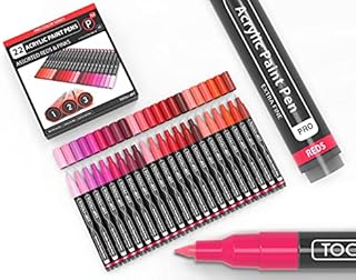 Acrylic Paint Pens 22 Assorted Red And Pink Pro Color Series Specialty Markers Set 0.7mm Extra Fine Tip for Rock Painting, Glass, Mugs, Wood, Metal, Canvas, DIY Non Toxic, Waterbased, Quick Drying