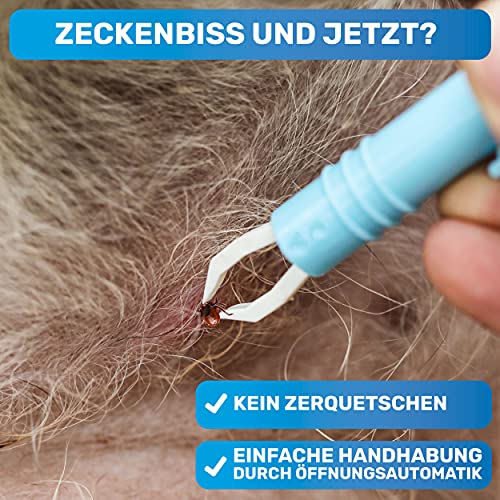 BluePet 2X Automatische Zeckenzange als Zuverlässige Zeckenpinzette Für Hunde, Katzen, Pferde & Menschen I Perfekter zeckenentferner für jedes Zeckennotfallset