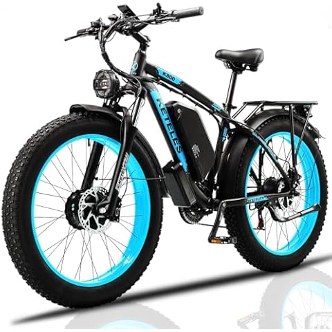 JESRIDER Electric Bike 2000W Dual Motor Fat Tire E-Bike | 48V 23Ah Battery | Max 34mph | 62-Mile Range | 21-Speed | Men's Electric Mountain Bike (Black-Blue) Cover