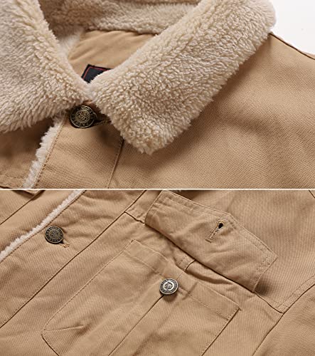Fuwenni Men's Winter Sherpa Fleece Lined Jacket Military Cargo Jacket Outerwear Warm Cowboy Coat Khaki M #TOP3