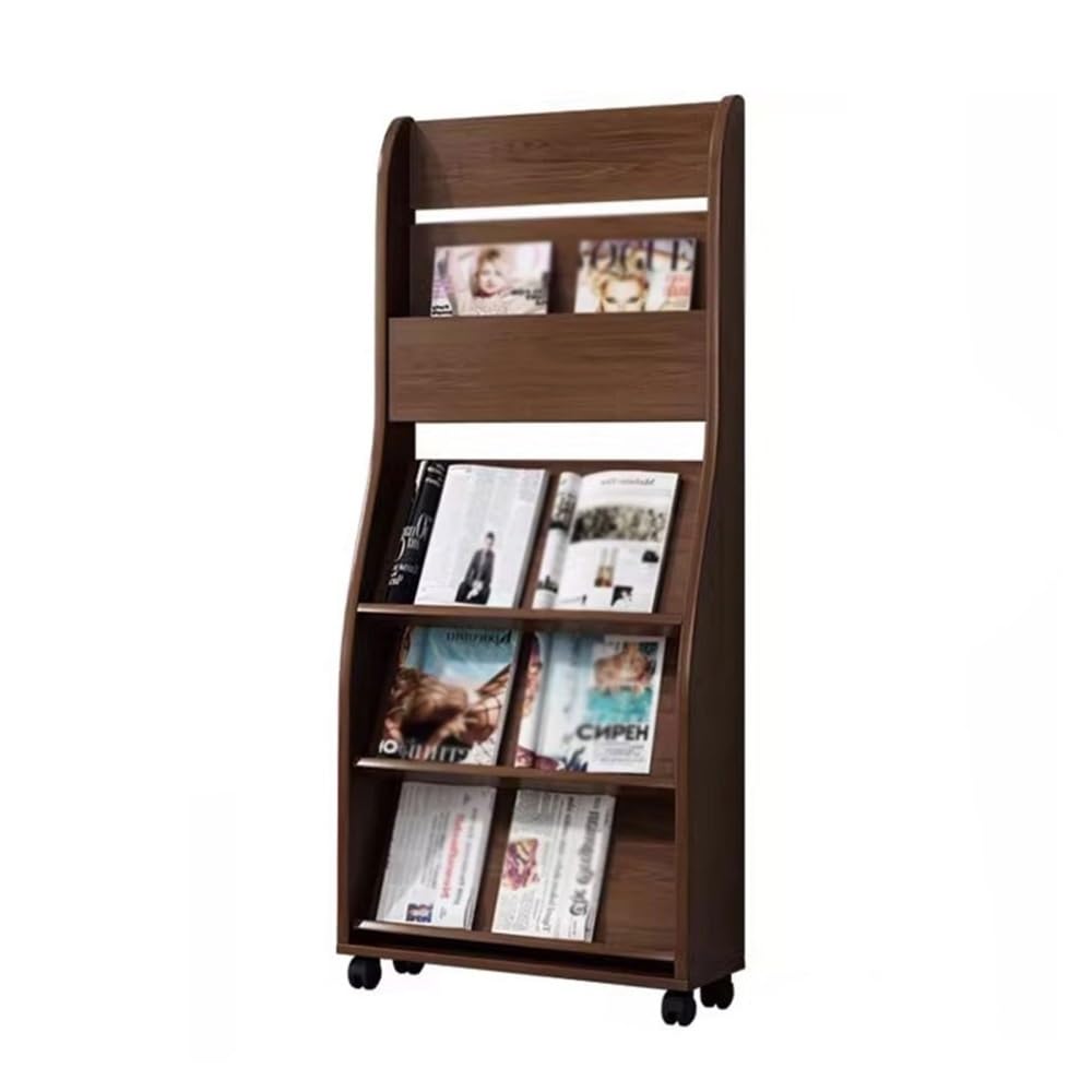 IUokLU Magazine rack, Wooden Magazine Rack Promotional Material Rack Leaflet Display Rack Study Room Shelves Floor Newspaper Newspaper Storage Rack With Wheels