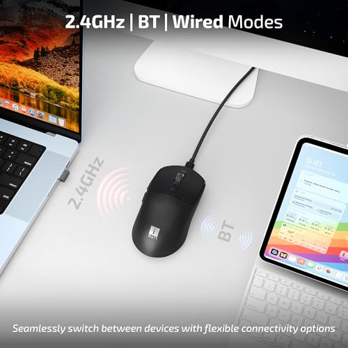 Image of iBall GLIDR S200 Wireless Office Mouse with Software, Very Light Weight, Tri Mode (2.4GHz, BT, Wired), 5-Level Up to 3200 DPI, 6 Buttons, Type C Built-in Battery, Auto Sleep, High Precision (Black)
