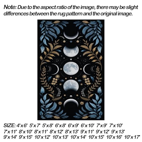 Tapete decorativo fases lunares 7x9 pies rectangular miniatura 2