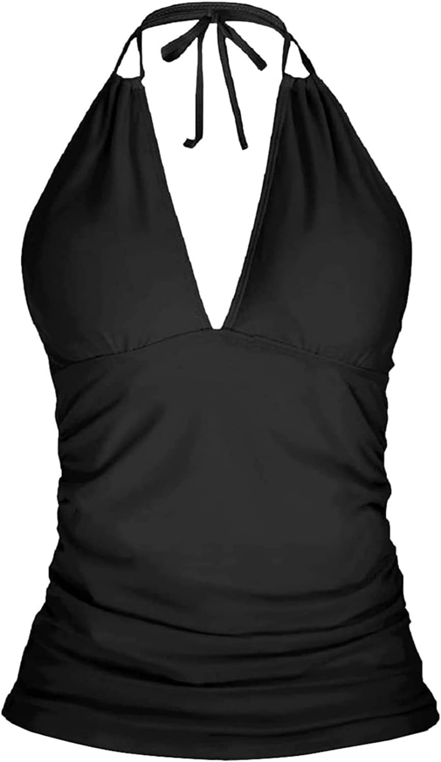 Yonique Women's Halter Tankini Top V Neck Swim Top Tummy Control Bathing Suit