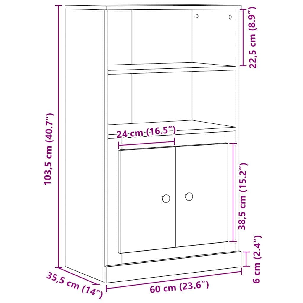vidaXL Wysoki stół bufetowy Czarny Dąb 60 x 35.5 x 103.5 cm, Stół bufetowy, prostokątny, nowoczesna szafka z dębu, klasyczna komoda, trwałe rozwiązanie do organizacji w domu