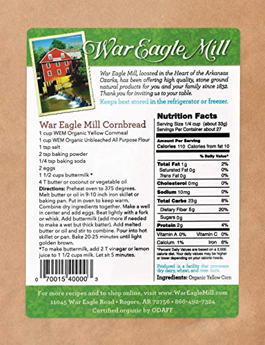 War Eagle Mill Organic, non-GMO Yellow Cornmeal, stone-ground in the Ozarks - in a resealable bag (2 lbs) - Thumbnail 2