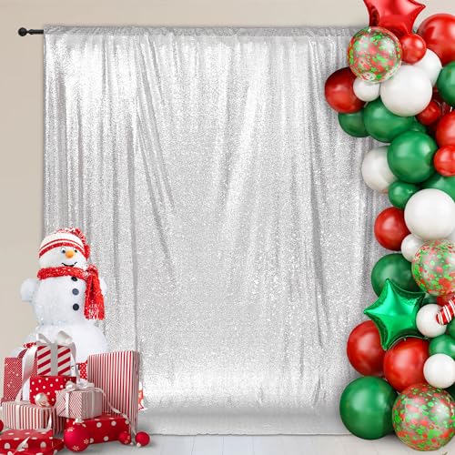 Image of PartyDelight Silver Sequin Backdrop 8x8ft 4 Inch Rod Pocket | 3mm stitched silver sequins on mesh backing with 4 inch rod pocket for group photos wedding walls stages and banquet focal