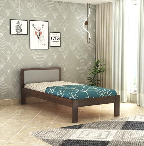 Image of BM WOOD FURNITURE Wooden Single Bed Without Storage | Single Cot Wooden Palang | Space Saving Single Size Bed for Bedroom | Solid Sheesham Wood | Walnut Finish