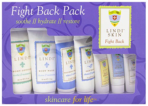 LINDI SKIN Fight Back Pack - Starter Kit That Includes Body Lotion, Body Wash, Citrus Face Serum, Lavender Face Serum, Face Moisturizer, Soothing Balm and Face Wash