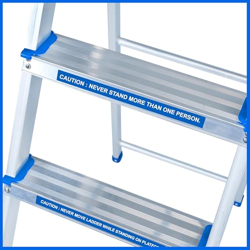 Image of Casa Copenhagen Designed in Denmark, 8-Step Foldable Aluminium Ladder Laser Cut with Super Advance Sure-Hinge Technology,7 Years Warranty - Blue