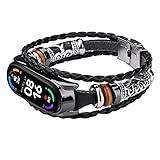 KangPlus Armband für Xiaomi Mi Band 5, Retro-Stil, ethnischer Stil, handgefertigt, mit Perlen, verstellbar, 12,7 - 20,6 cm, mit Metallrahmen, für Xiaomi Mi Band 6/Mi Band 5, Schwarz + Schwarz