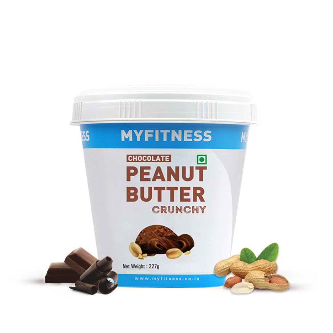 MYFITNESS Peanut Butter Chocolate Spread Crunchy 227g | 23g Protein & 9g Fiber | Healthier Nut Butter Spread for Breakfast, Snacks & Bread Treats | Cholesterol Free | Zero Trans Fat
