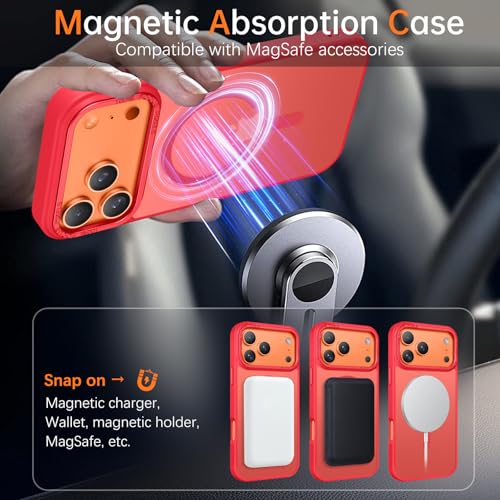 BENTOBEN Magnetic for iPhone 17 Pro Max Case 6.9" 2025, [Compatible with Magsafe] Slim Cute Matte Translucent Shockproof Drop Protective Bumper Women Men Phone Cover for iPhone 17 ProMax, Red - image 3