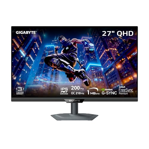 Image of GIGABYTE - M27Q2-27 inch SS IPS Gaming Monitor - QHD 2560x1440-200Hz /OC 210Hz - 1ms GTG - AMD FreeSync Premium, G-SYNC Compatible - Type-C KVM - HDMI, DP, Type-C - Height and Tilt Adjustable - Black