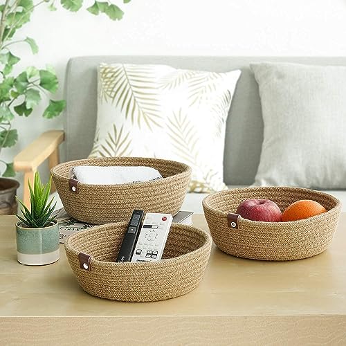Image of Cube Storage Bins Organizer Collapsible Set of 3 Cotton Rope Storage Baskets Decorative Woven Basket with Handles 11 H x 10.5 W x 10.5 D (Beige)