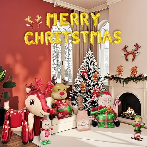 Large Christmas Balloons, 20 Pcs Santa Claus,Christmas Reindeer, Snowman,Party Wine Bottle With Ribbon For Boys Men Women Birthday Happy New Year Decoration YuBeiKoo