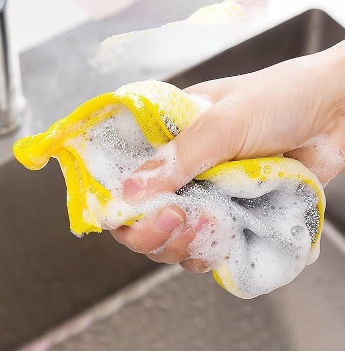 Image of Dish Sponges, Double Sided Non-Scratch Scrub Cleaning Sponges, Rough Scrubbers Side for Non-Stick Cookware, Soft Microfiber Scrub Side for Dishes, scrubber for kitchen (Multicolor, Pack of 5)