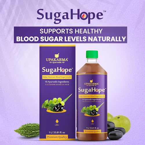 Image of Upakarma Ayurveda SugaHope Diabetic Care Juice | 16 Ayurvedic Herbs like Karela, Jamun, Gudmar, Neem, Giloy & Amla | Supports Healthy Blood Sugar Levels | 1L Herbal Juice
