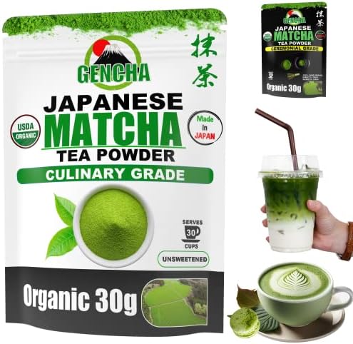 GENCHA Matcha Green Tea Powder, Japanese Organic Matcha Powder (Premium Second Harvest Culinary Grade, 1.06 oz) 2023 New Launch Directly from Japan