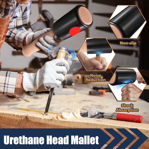 Image of Precision Wood Carving Mallet - 15oz Non-Marring Urethane Head Mallet for Woodworking, Ergonomic Beechwood Handle Wood Carving Hammer for Chisels, Joinery, Dovetails, Mortise