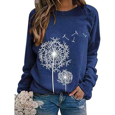 BANGELY Womens Dandelion Sweatshirt Casual Crewneck Loose Pullover Tops Long Sleeve Graphic Tee Shirt Blue Cover