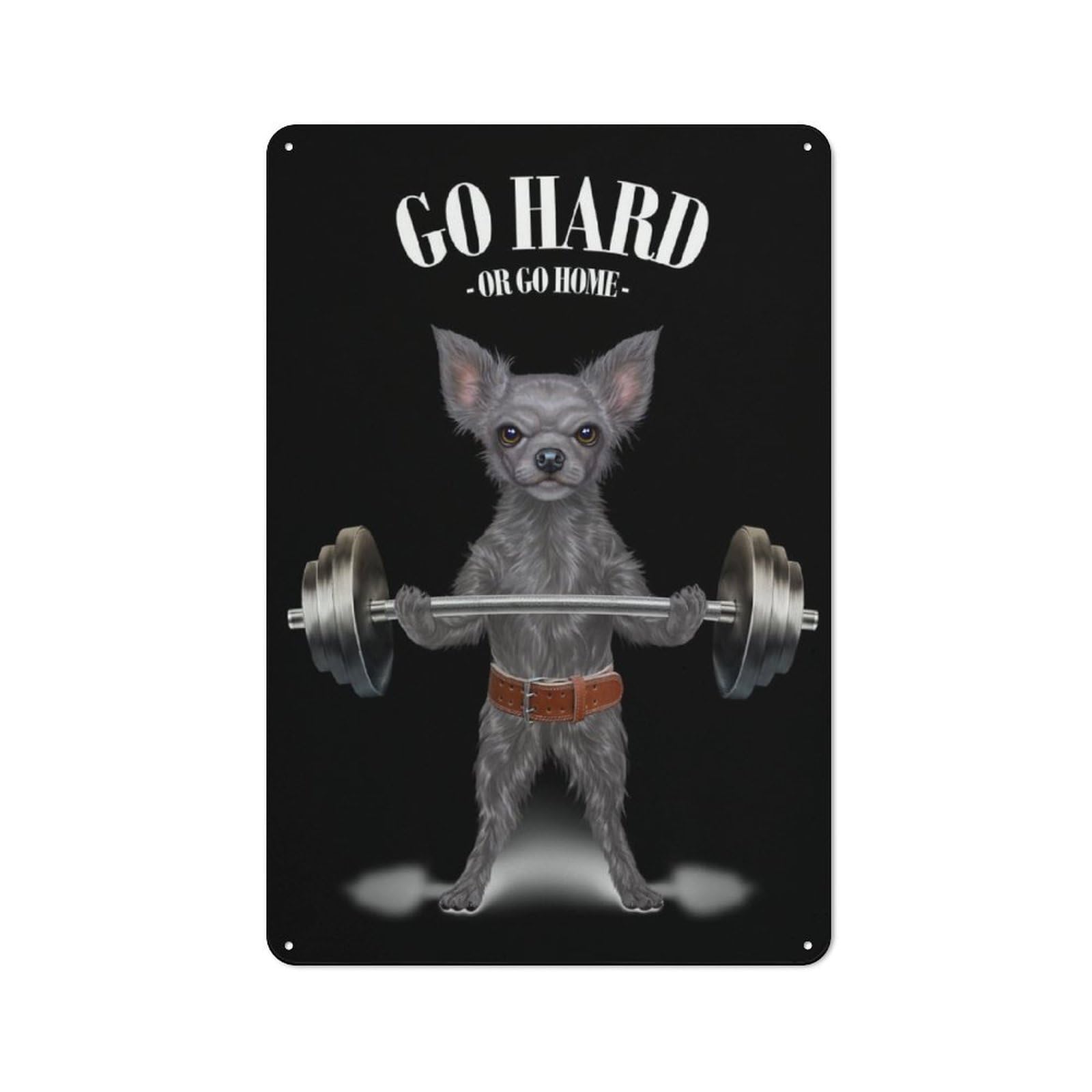 Junmoney Chihuahua Weightlifting Rustic Tin Wall Plaque 30X20cm For Guest Room Or Hallway, For Garage, Workshop And Man Cave Decoration