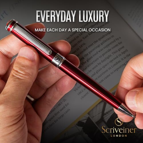 Image of Scriveiner Deep Crimson Ballpoint Pen - Stunning Red Lacquer Luxury Pen, Chrome Finish, Schmidt Black Refill, Best Ball Pen Gift Set for Men & Women, Professional Executive Office, Nice Designer Pen