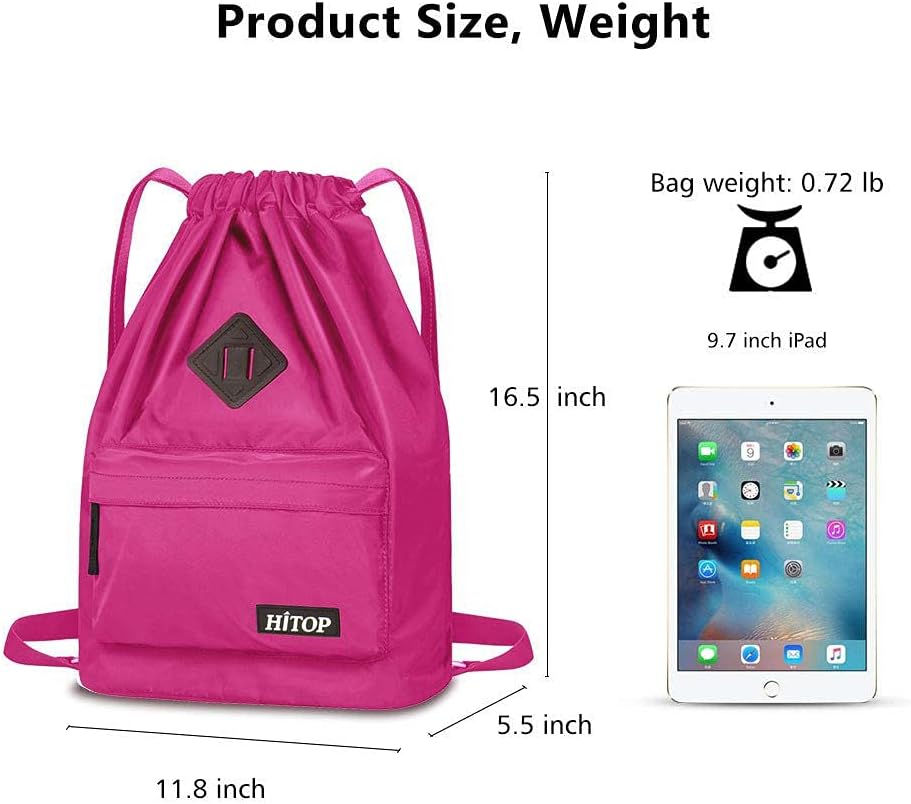 HITOP Drawstring Backpack, Waterproof Snow Resistant Lightweight Sport Gym Bag For Men and Women (Rose Red)
