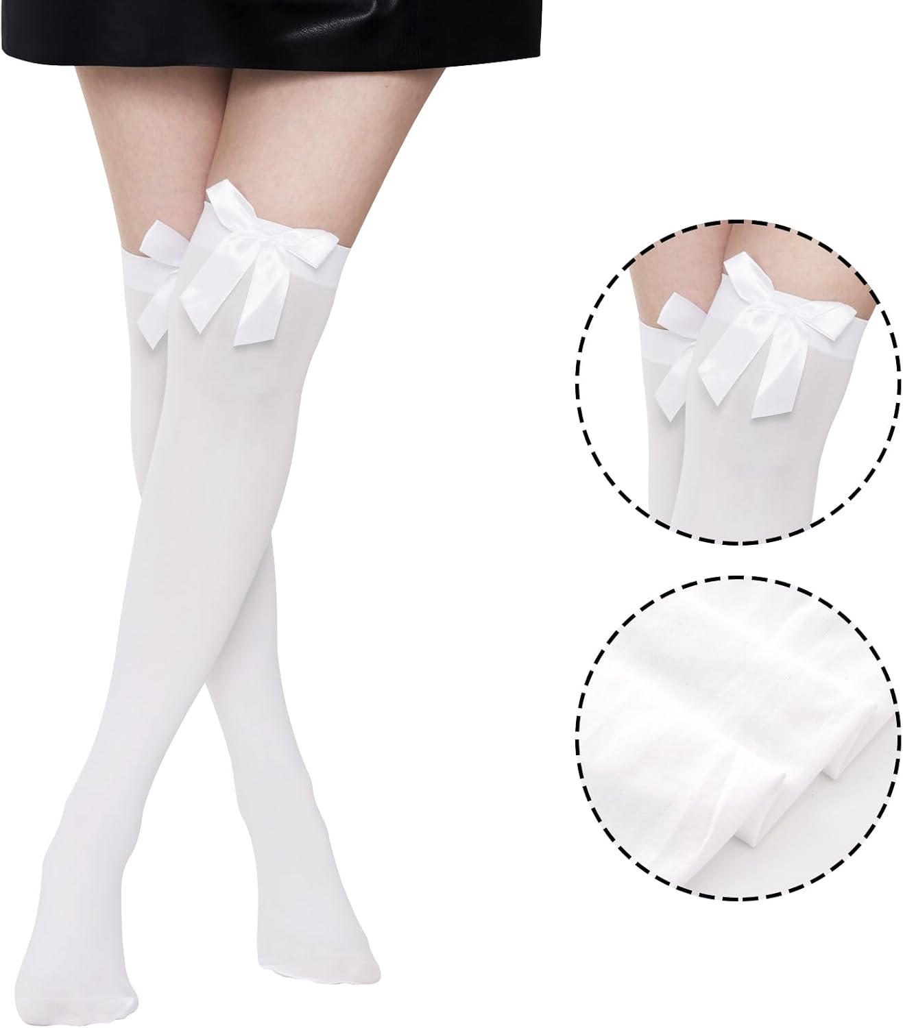 Satin Bow Stockings Women Thigh High Stockings Over Knee for Halloween Christmas Party Dress Cosplay Accessories