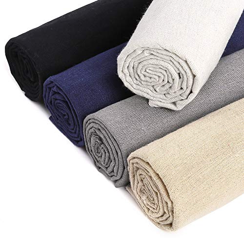 Caydo 5 Pieces Large Size Embroidery Fabric Linen Needlework Fabric for Garment Craft, Flower Pot Decoration and Tablecloth, 62 by 19 Inch and 58 by 19 Inch
