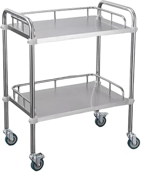 Medical Trolley, Medical Bis Cart, Clinic Cart, Stainless Steel, Corrosion Resistant, 2 Levels, Utility Caster Brakable, Storage Trolley for Medical, Anesthesia Carts, Laboratories, Clinics, Operating