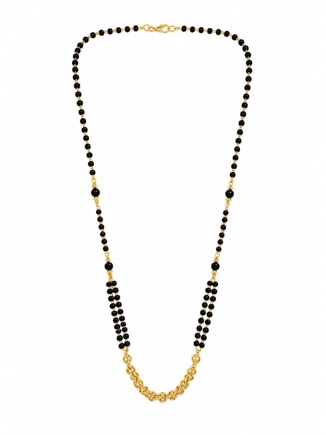Gold Plated Long Mangalsutra for Women | Traditional Black Beads Double Line Mangal Sutra Mala | Stylish Designer Kali Moti Chain for Married Women | Daily Wear Indian Jewellery-image-5