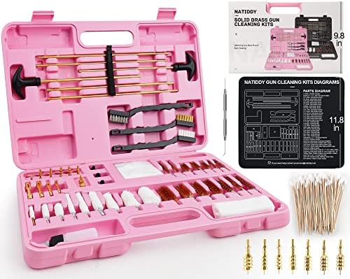 NaTiddy 212PCS Gun Cleaning Kit Universal Rifle Cleaning Kit with Solid Brass Accessories,Pink Case,Gun Cleaning Mat,Stainless Steel Pick,Cotton Swabs,Gun Cleaning Brush Kits for Pistol Shotgun