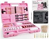 NaTiddy 212PCS Gun Cleaning Kit Universal Rifle Cleaning Kit with Solid Brass Accessories,Pink Case,