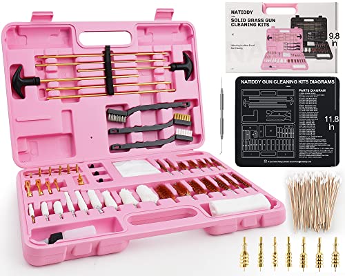 Natiddy 212Pcs Gun Cleaning Kit Universal Rifle Cleaning Kit With Solid Brass Accessories,Pink Case,Gun Cleaning Mat,Stainless Steel Pick,Cotton Swabs,Gun Cleaning Brush Kits For Pistol Shotgun #TOP2