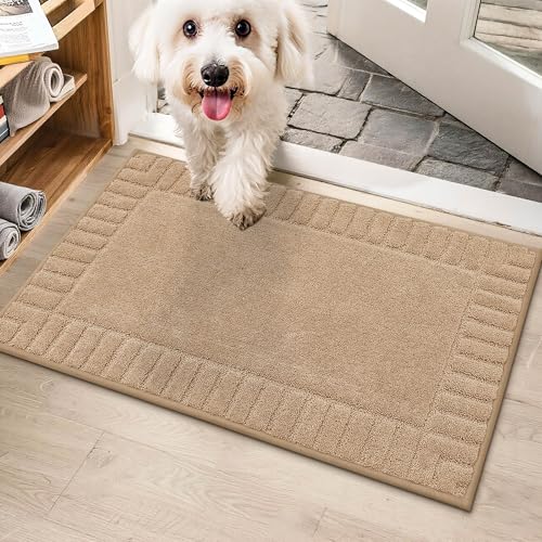 BEQHAUSE Door Mat 20" x 32" Non Slip Washable Dirt Trapper Floor Mat, Taupe