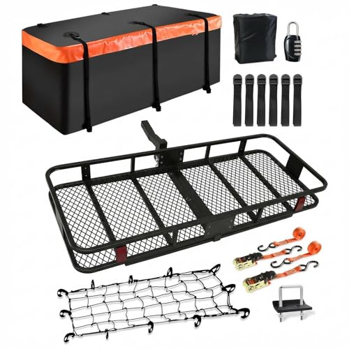 Naturoasis XXL Hitch Cargo Carrier with Waterproof Bag, 70" x 30" x 6" Galvanized Steel Basket and 68" x 28" x 33" Bag, 500 lb Capacity, Raised Shank,Fits 2" Receiver for SUV Truck Van Car