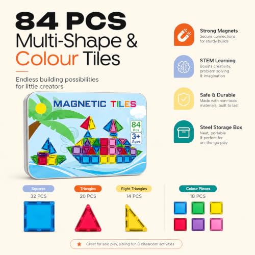 Image of Magnetic Building Blocks Set for Kids 3+, STEM Educational Construction Set, Creative Learning Building Blocks for Boys and Girls