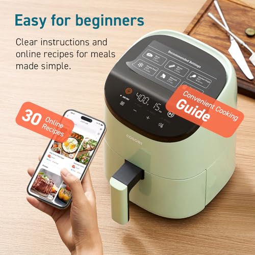 Cosori Air Fryer 2.1 Qt, 4-in-1 Small Mini Airfryer, Bake, Roast, Reheat, 97% Less Oil, Compact & Quiet, Nonstick & Dishwasher Safe Basket, 30 In-App Recipes with Nutrition Facts, Auto-Shut Off, Green by Cosori - Image 7