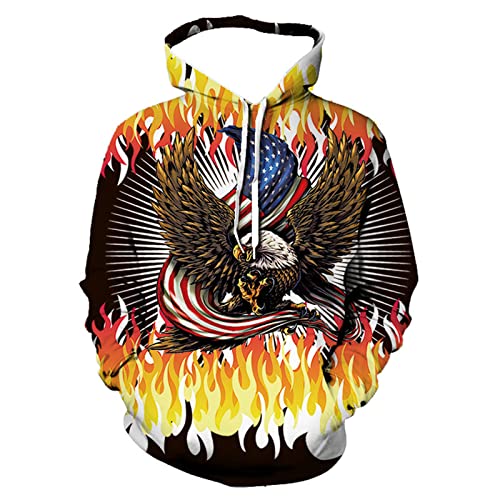Men's Vintage Distressed American Flag Hoodies 3D Printed Eagle Long Sleeve Hooded Sweatshirts with Pocket