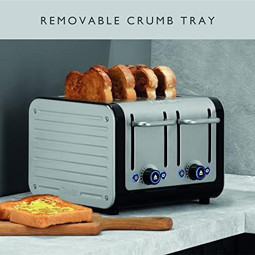 Dualit 46505 Architect 4 Slice Toaster | Brushed Stainless Steel with Black Trim | Extra-Wide Slots  Peek and Pop Function  Patented Perfect Toast Technology  Matching Kettle and Sandwich Cage Available